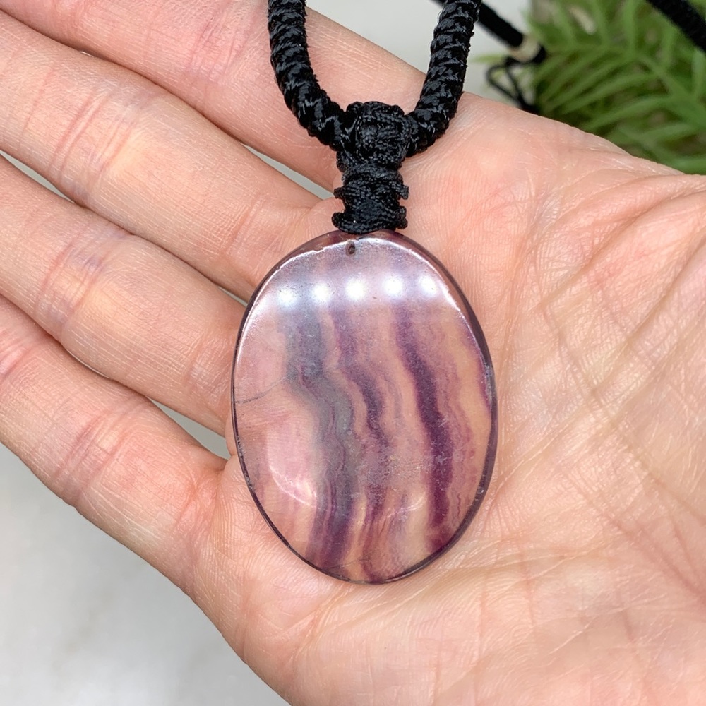 Polished Flourite Pendant Necklace on Silk Cord - Picture 5 of 8